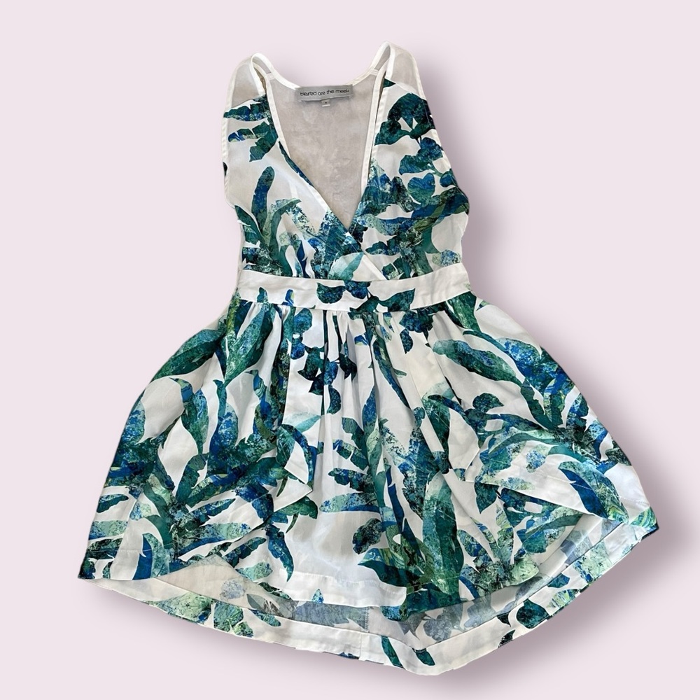 Blessed Are The Meek White/Green Tropical Print Mini Dress - Picture 2 of 5